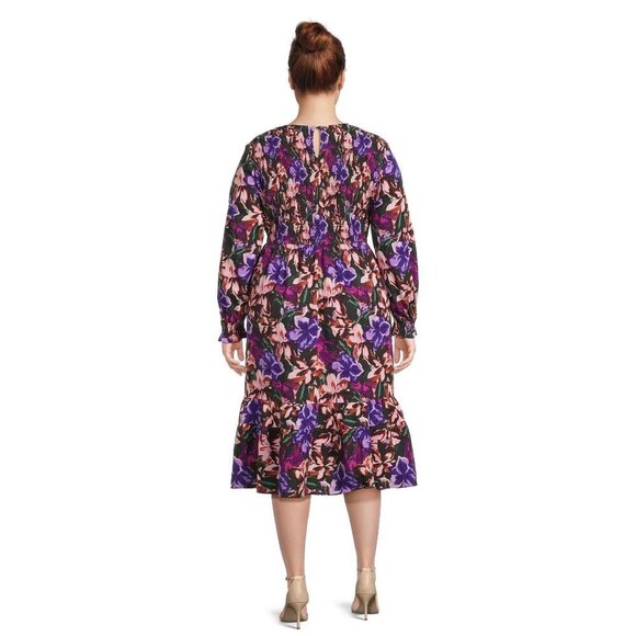 NEW Terra & Sky Women's Plus Size Tiered Peasant Midi Dress Size 4X Floral - Picture 2 of 14